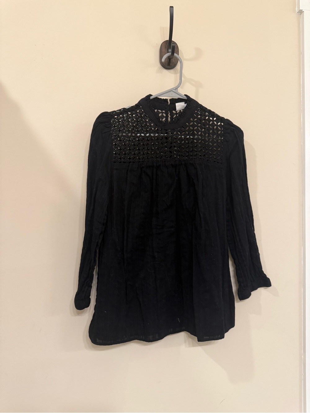 GAP Black Crochet Yoke Long Sleeve Blouse